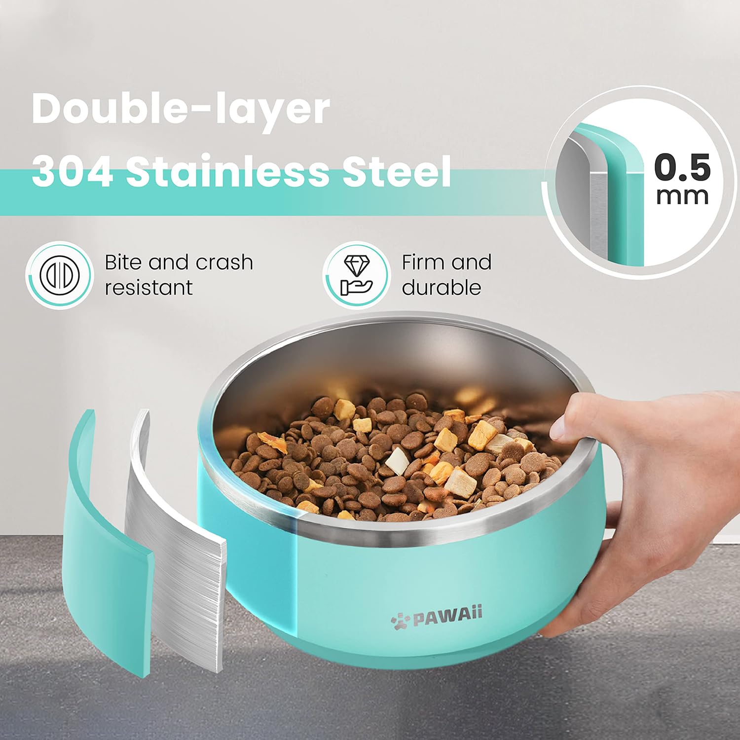 Pawaii stainless steel bowl with double-wall insulation stays cool.
