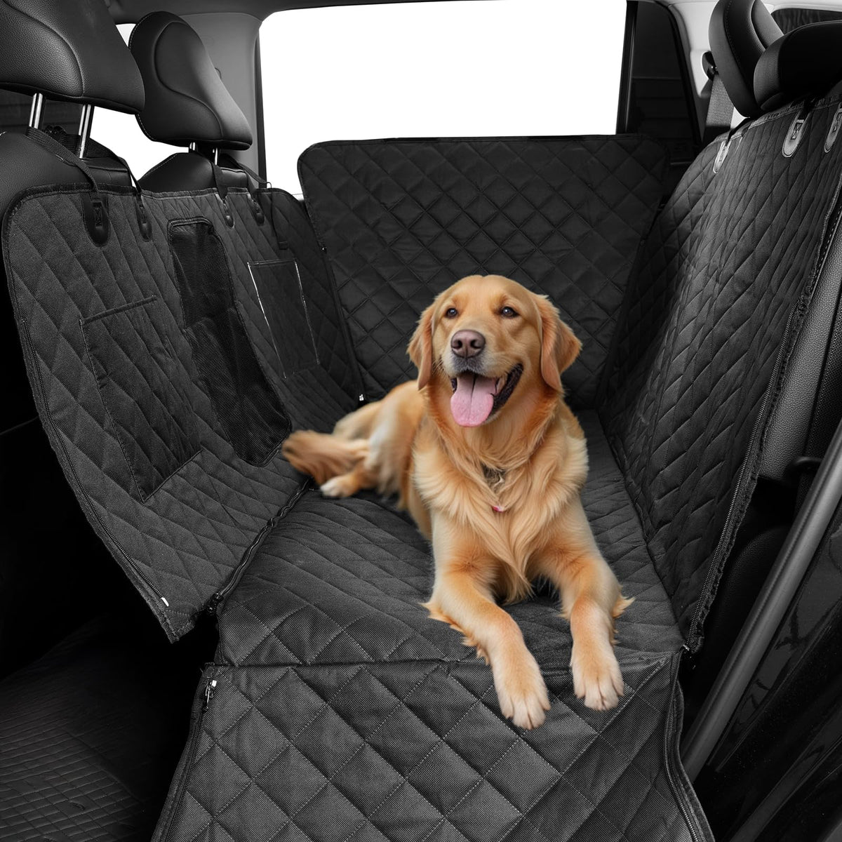 Pawander backseat dog seat cover with mesh window improves airflow for calmer rides