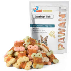 Pawant chicken biscuits dog treats pack is shown, a convenient training reward option.