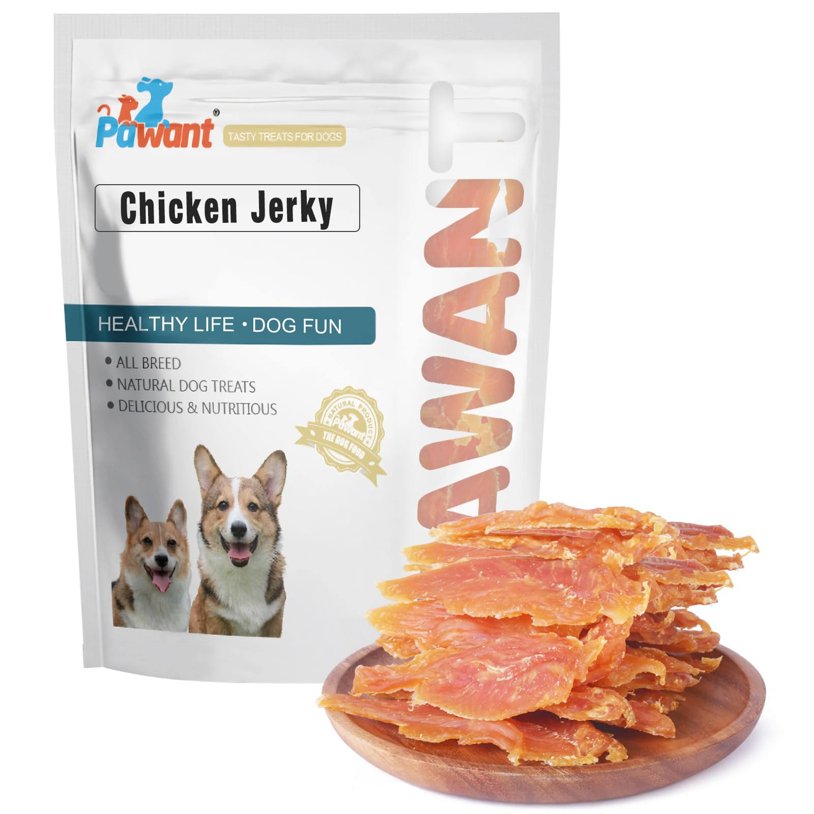 Pawant Chicken Jerky packaging front—ideal daily training reward for dogs.