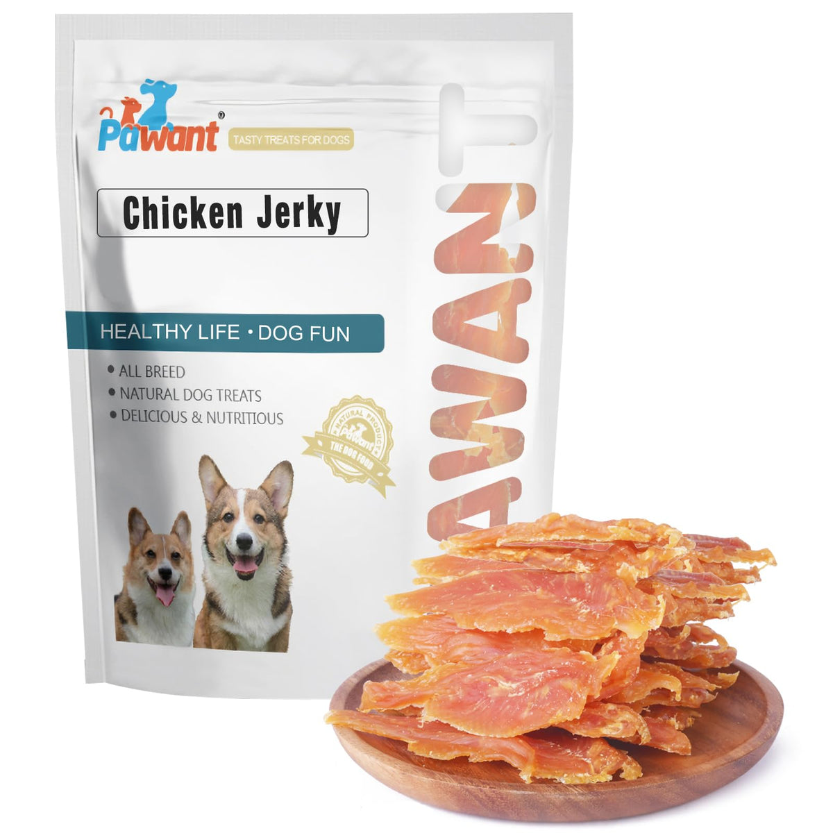 Pawant Chicken Jerky packaging front—ideal daily training reward for dogs.