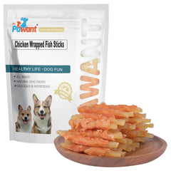 Pawant Chicken Wrapped Cod Stick shows a protein-rich training reward for dogs.