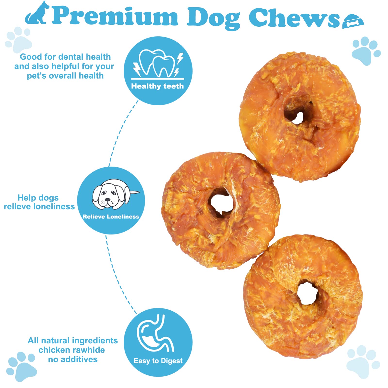 Pawant chicken-wrapped-rawhide-donuts closeup reveals chewy texture ideal for large dogs.