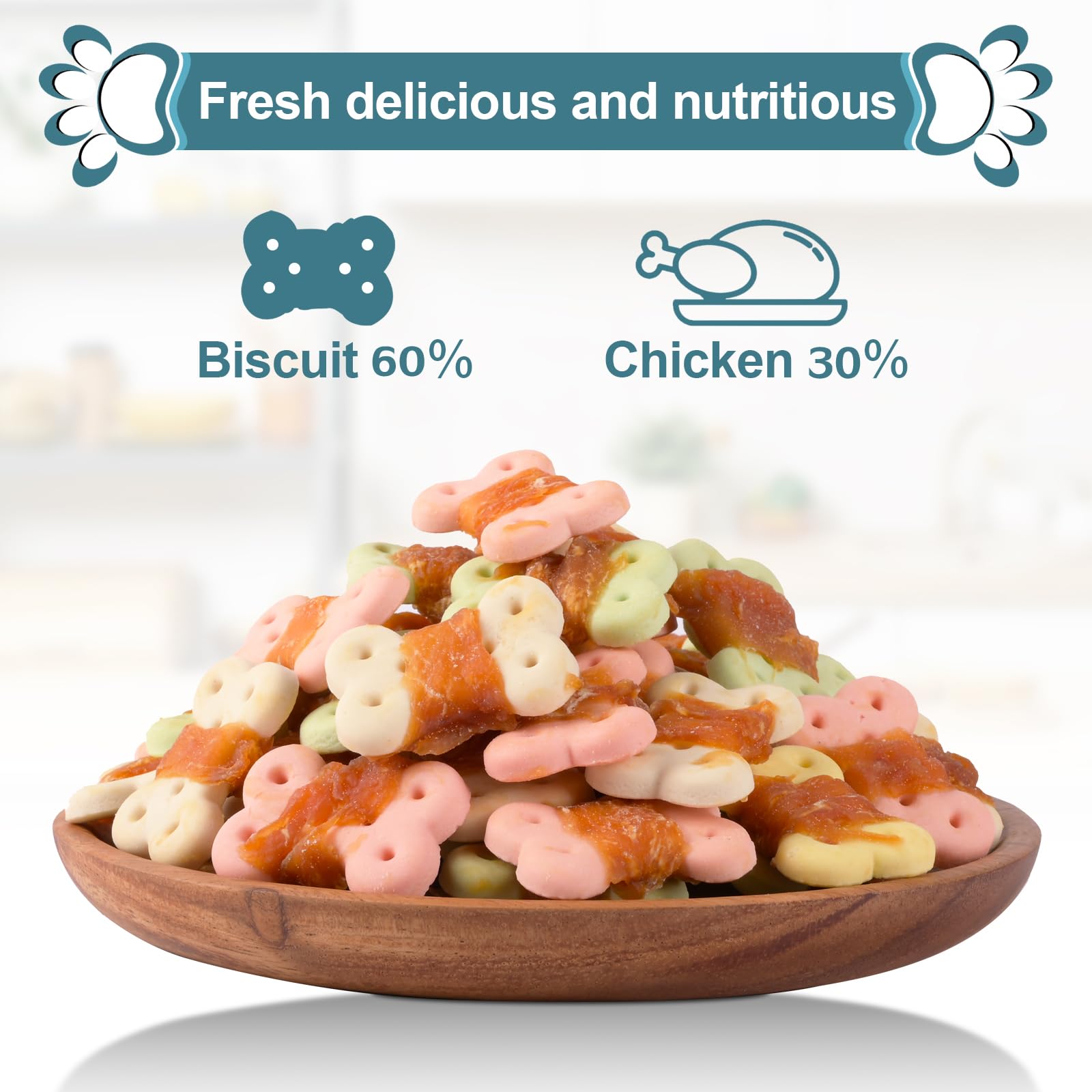 Pawant dental-friendly dog chews appear in close-up, highlighting a chew-friendly experience.