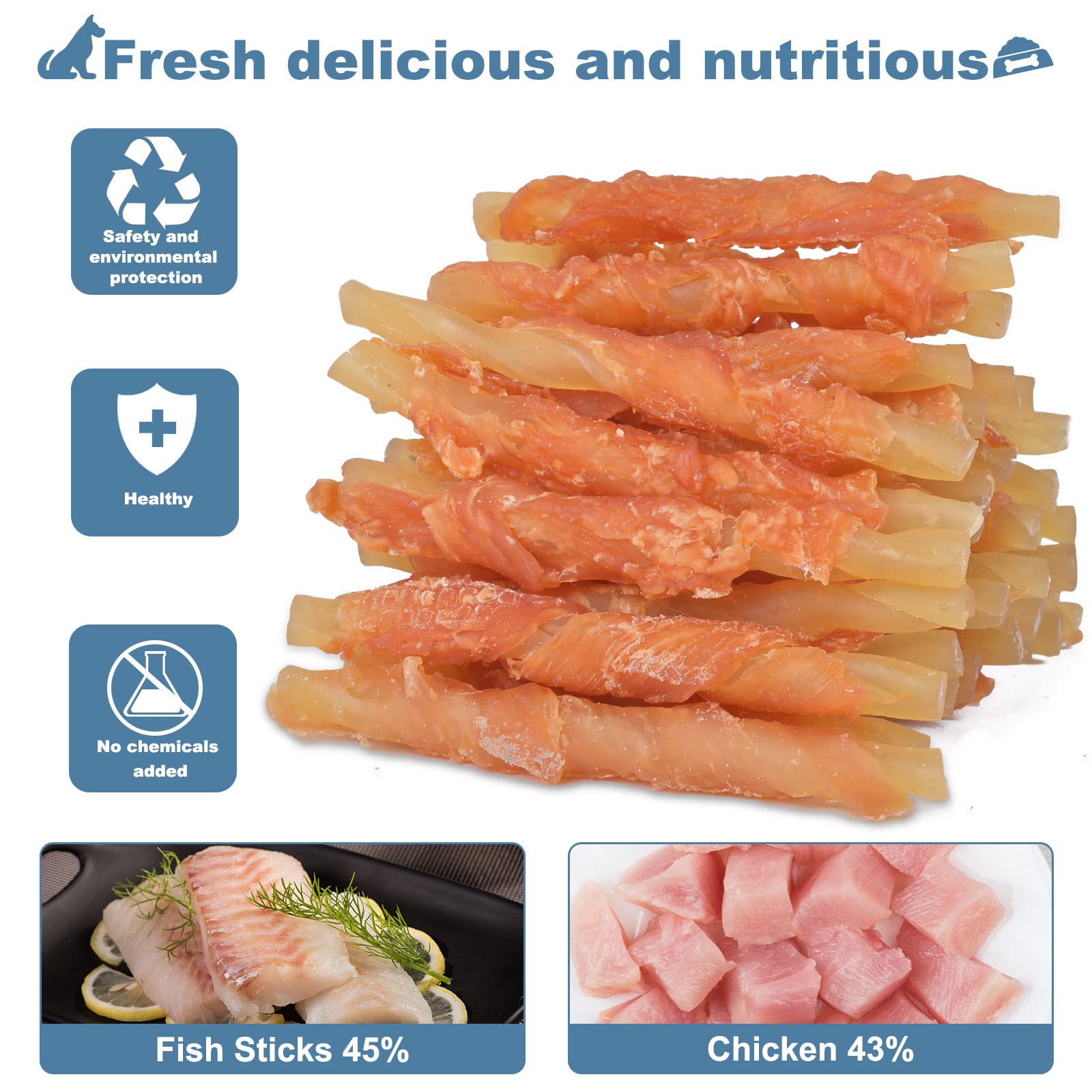 Pawant chicken wrapped cod closeup highlighting natural ingredients and easy digestion for dogs.