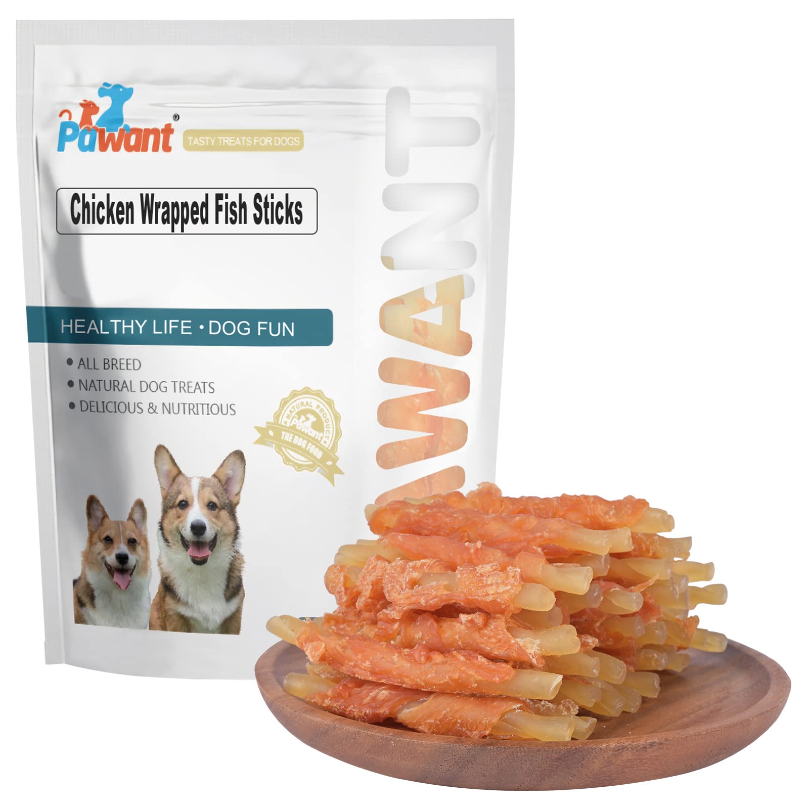 Pawant puppy training snacks closeup featuring chicken-wrapped cod for high-protein rewards.