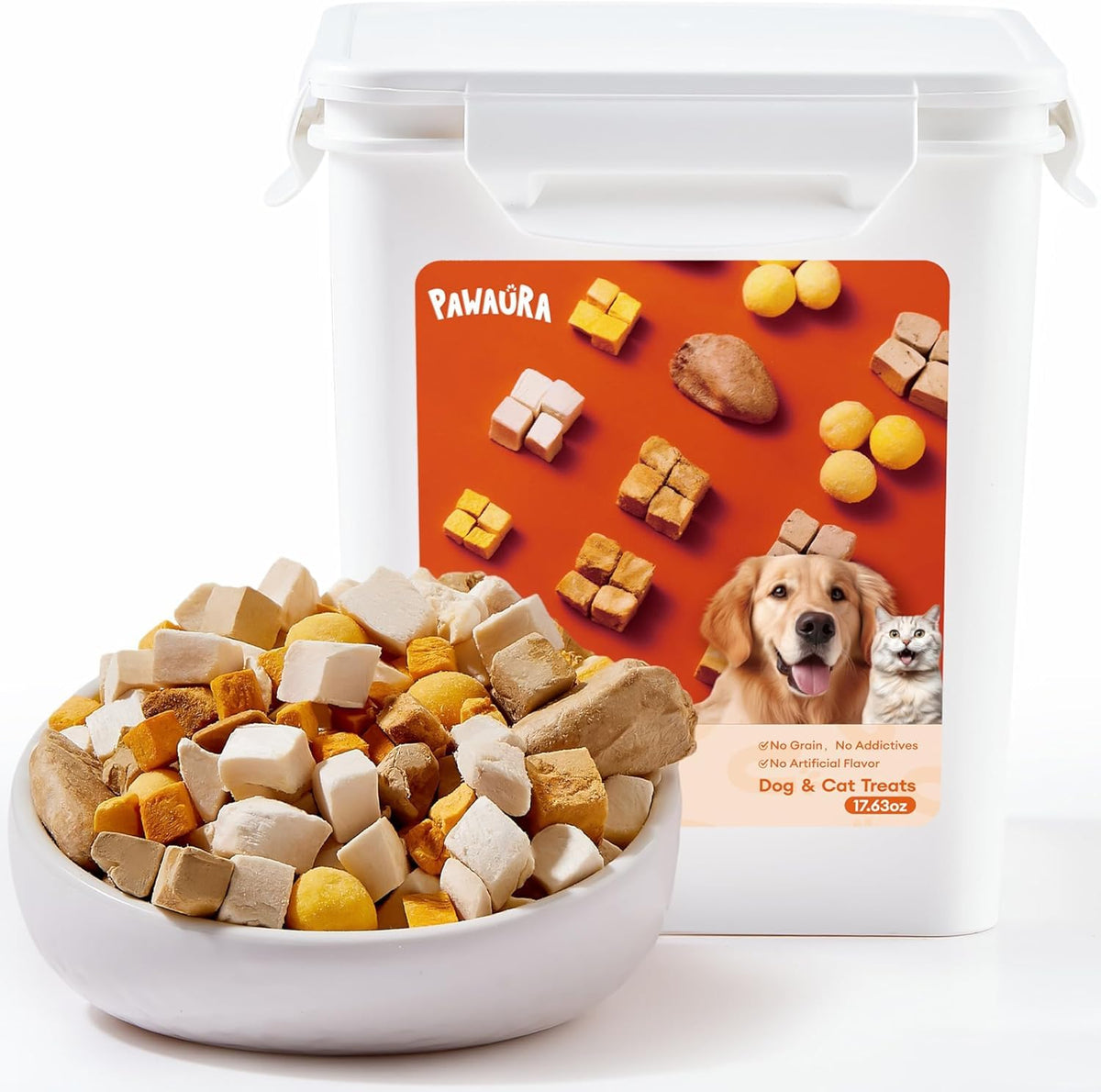 Pawaura freeze-dried treats box displaying sturdy packaging for freshness and easy storage.