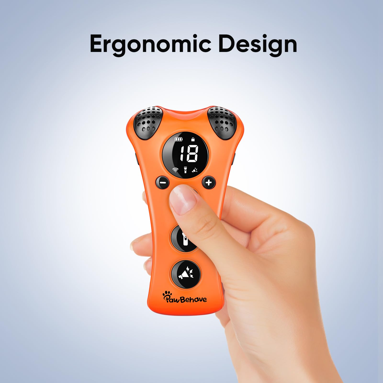 PawBehave compact handheld design fits in your hand for training anywhere.