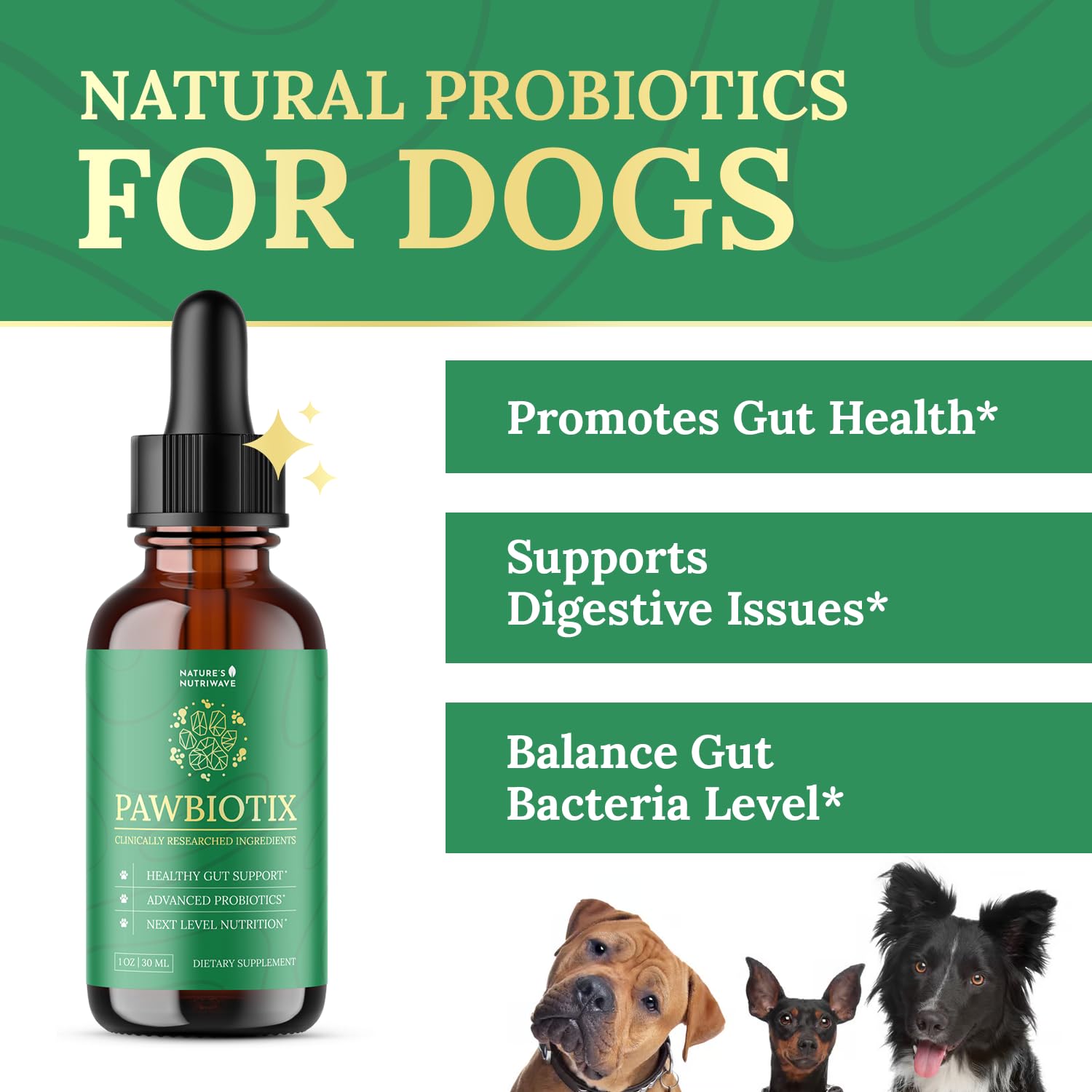 Pawbiotix dropper dispense showing easy daily dosing for dogs.