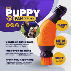 PawBuddy Puppy Paw Cleaner close-up shows ultra-soft silicone bristles for gentle mud removal.