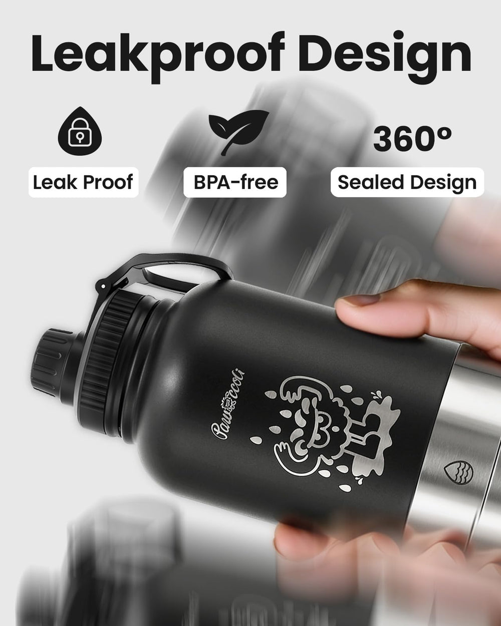 Pawccoli bottle leakproof lid prevents spills during hikes or car rides.