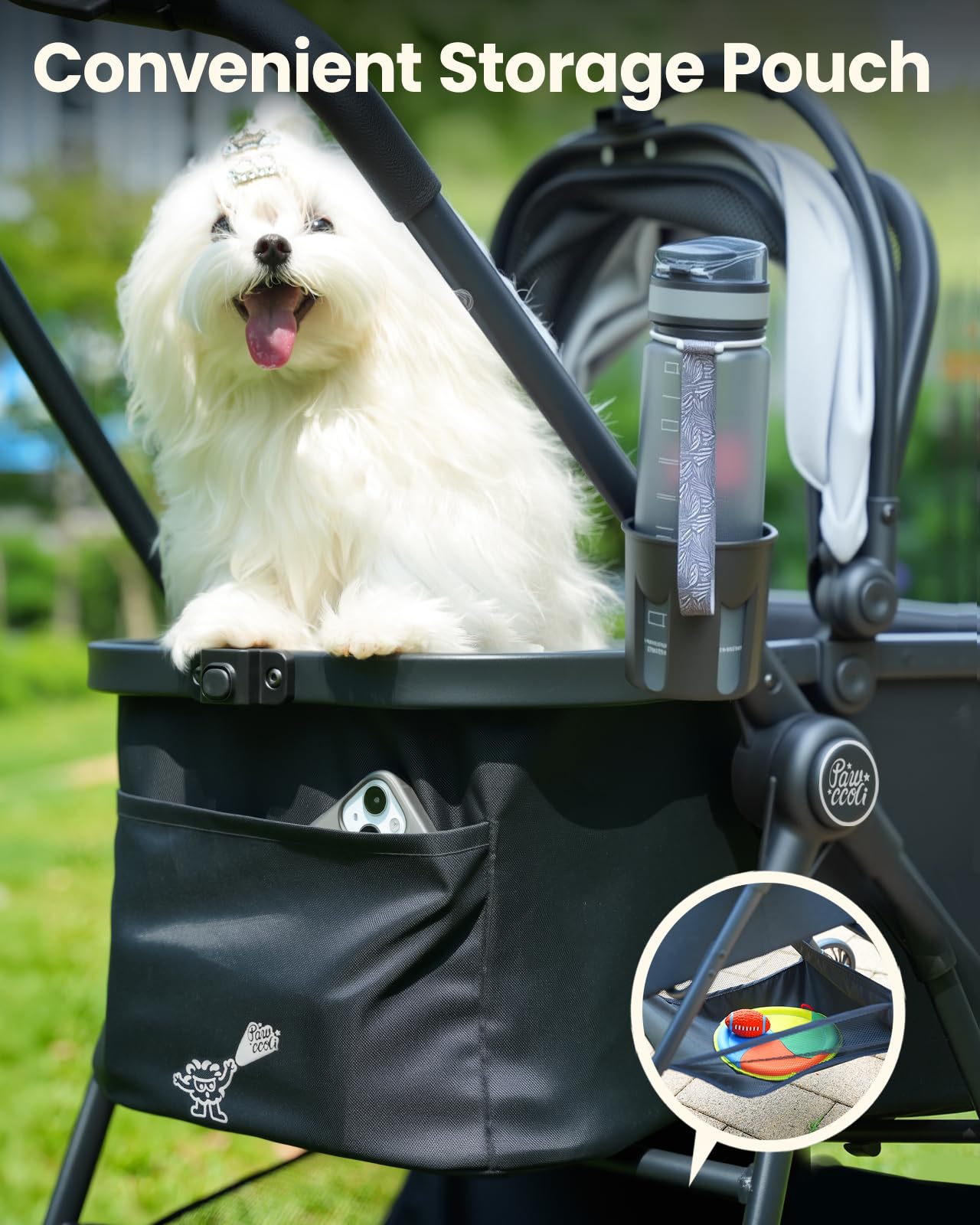Pawccoli pet stroller with 360° wheels for smooth navigation