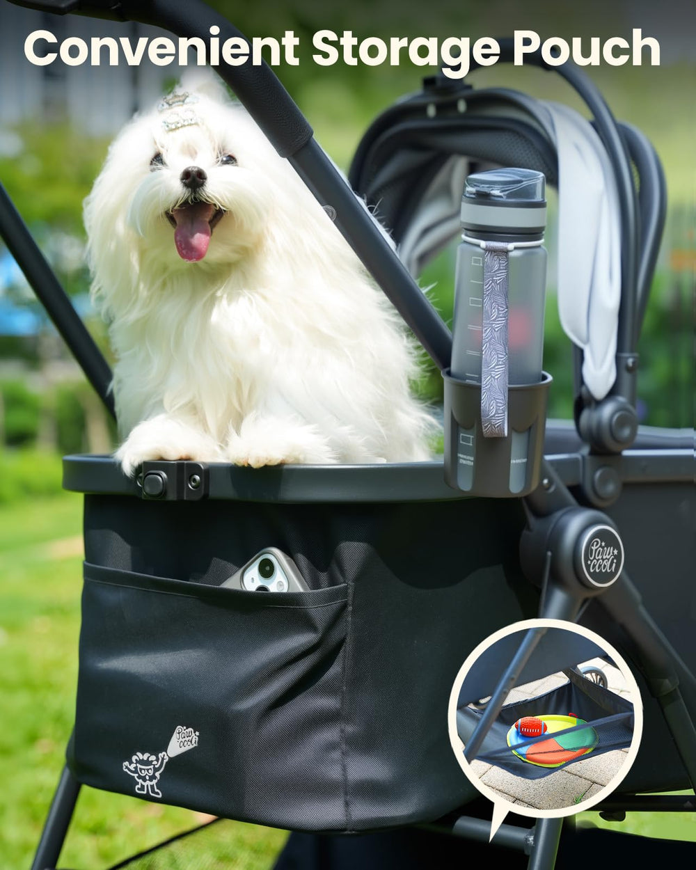Pawccoli pet stroller with 360° wheels for smooth navigation
