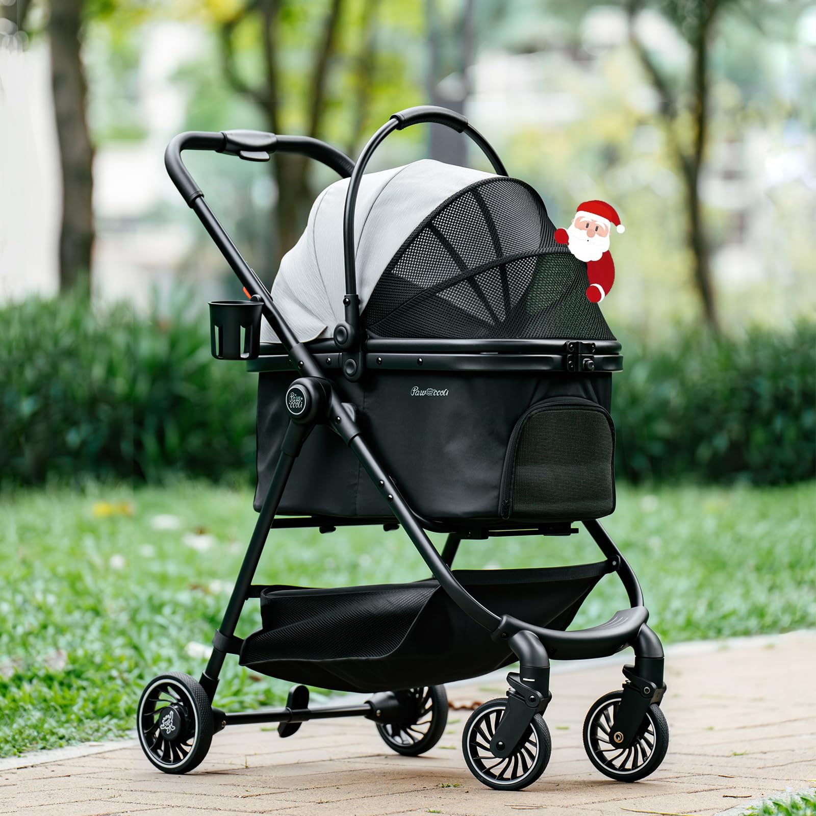 Pawccoli pet stroller front view shows durable frame for safe travel