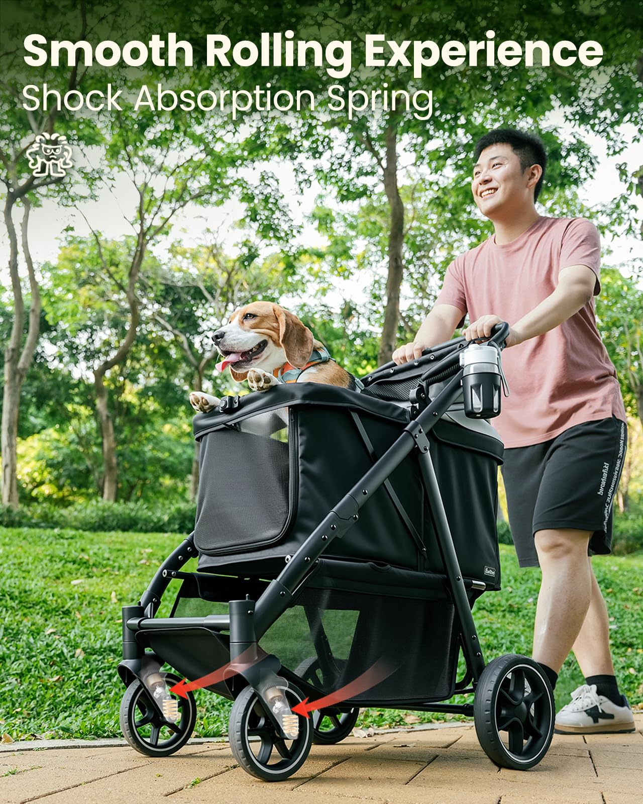 Pawccoli stroller canopy-shade blocks sun during outdoor activities.