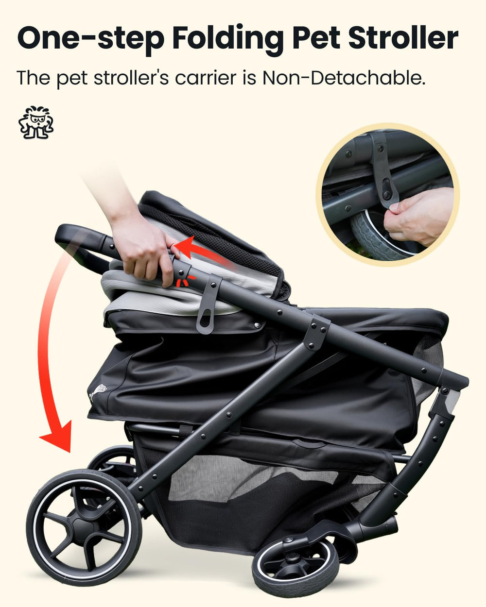 Pawccoli stroller folding-design allows easy storage after walks.