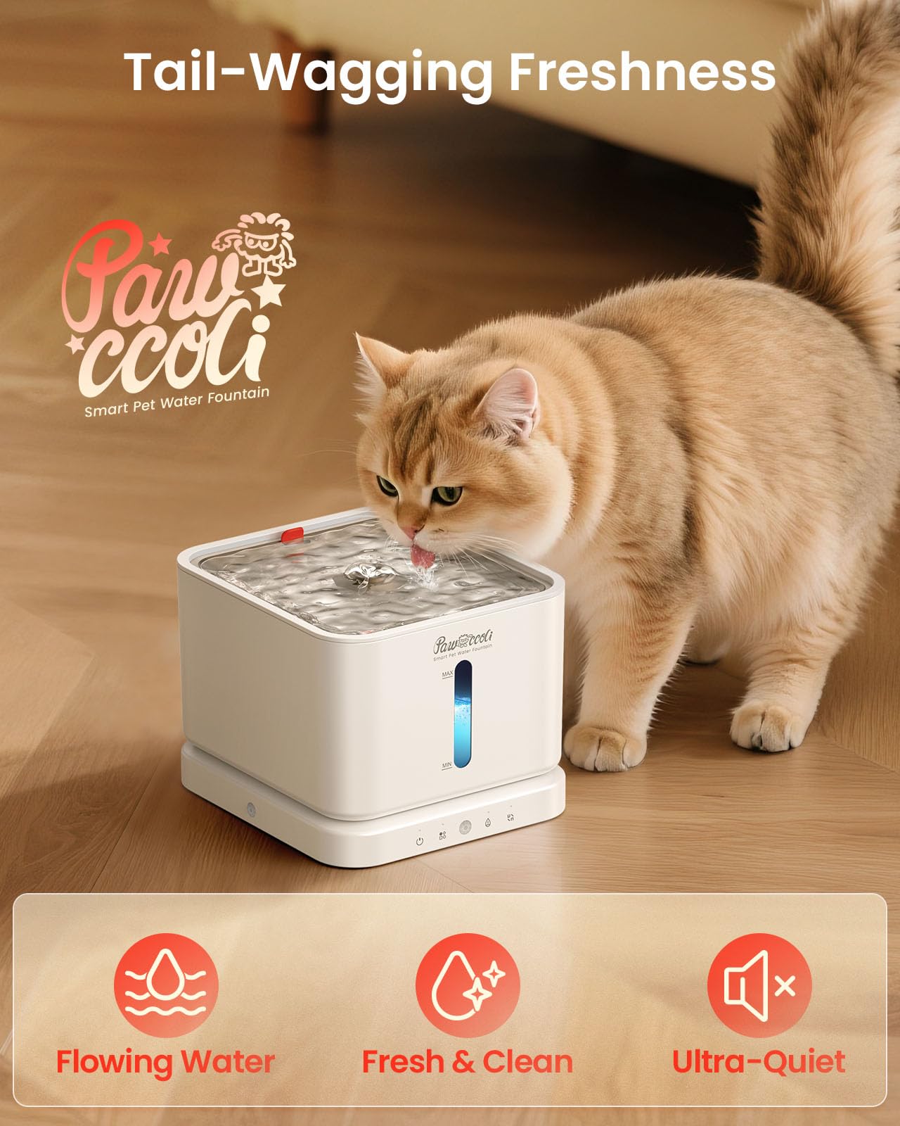 Pawccoli wireless pump with no exposed wires enhances pet safety.