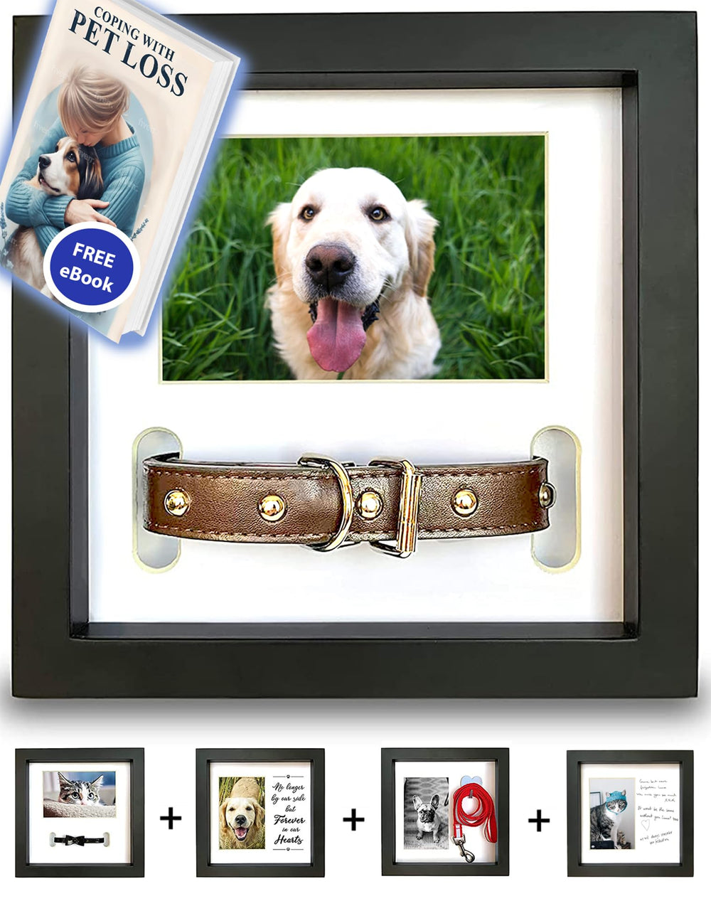 PAWCEPTIVE dog memorial frame with five display options for photos and collars