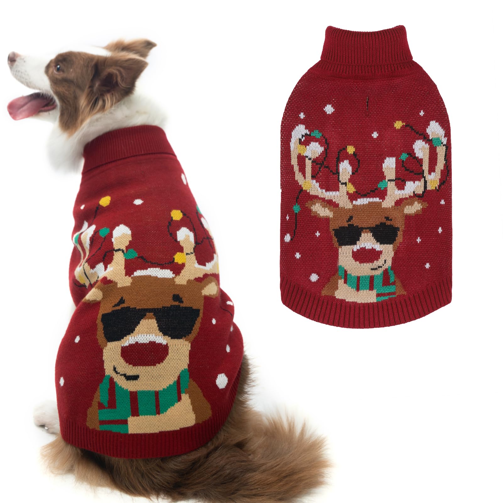 PAWCHIE Christmas dog sweater front view for festive photos and warmth