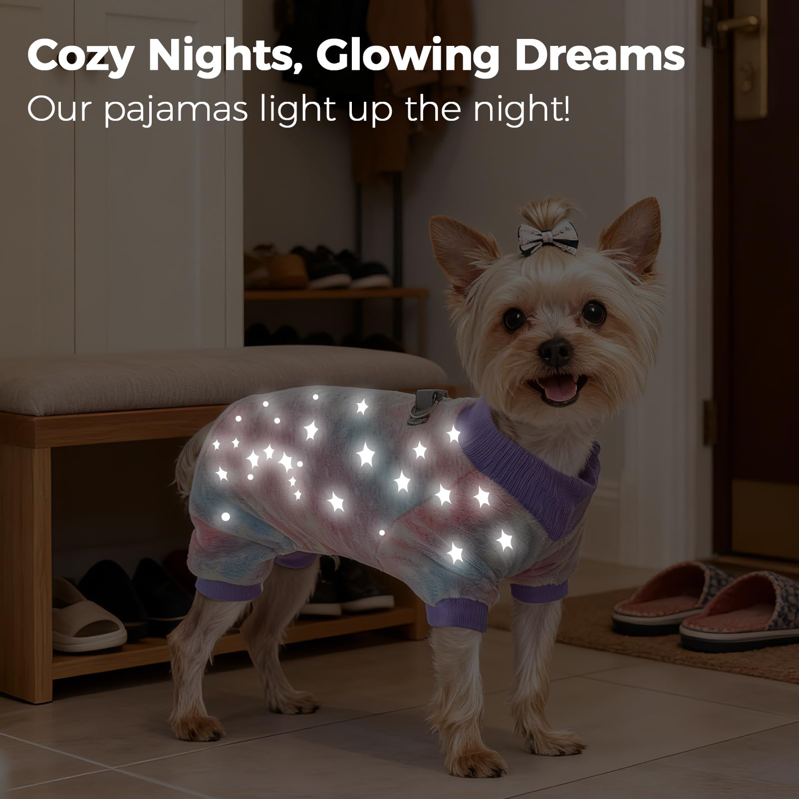 PAWCHIE dog fuzzy velvet pajamas back with double-D-ring for walks