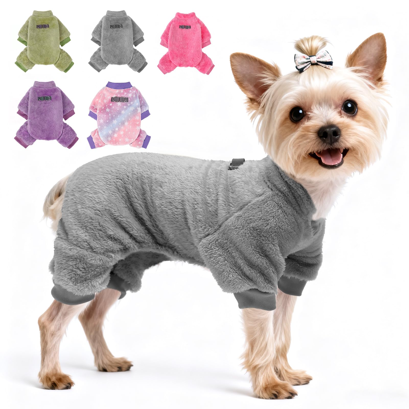 PAWCHIE dog fuzzy velvet pajamas grey back view for warm indoor wear