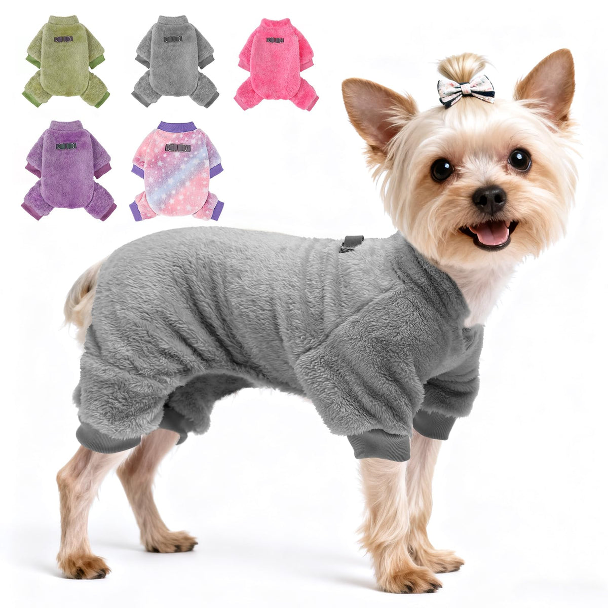 PAWCHIE dog fuzzy velvet pajamas grey back view for warm indoor wear