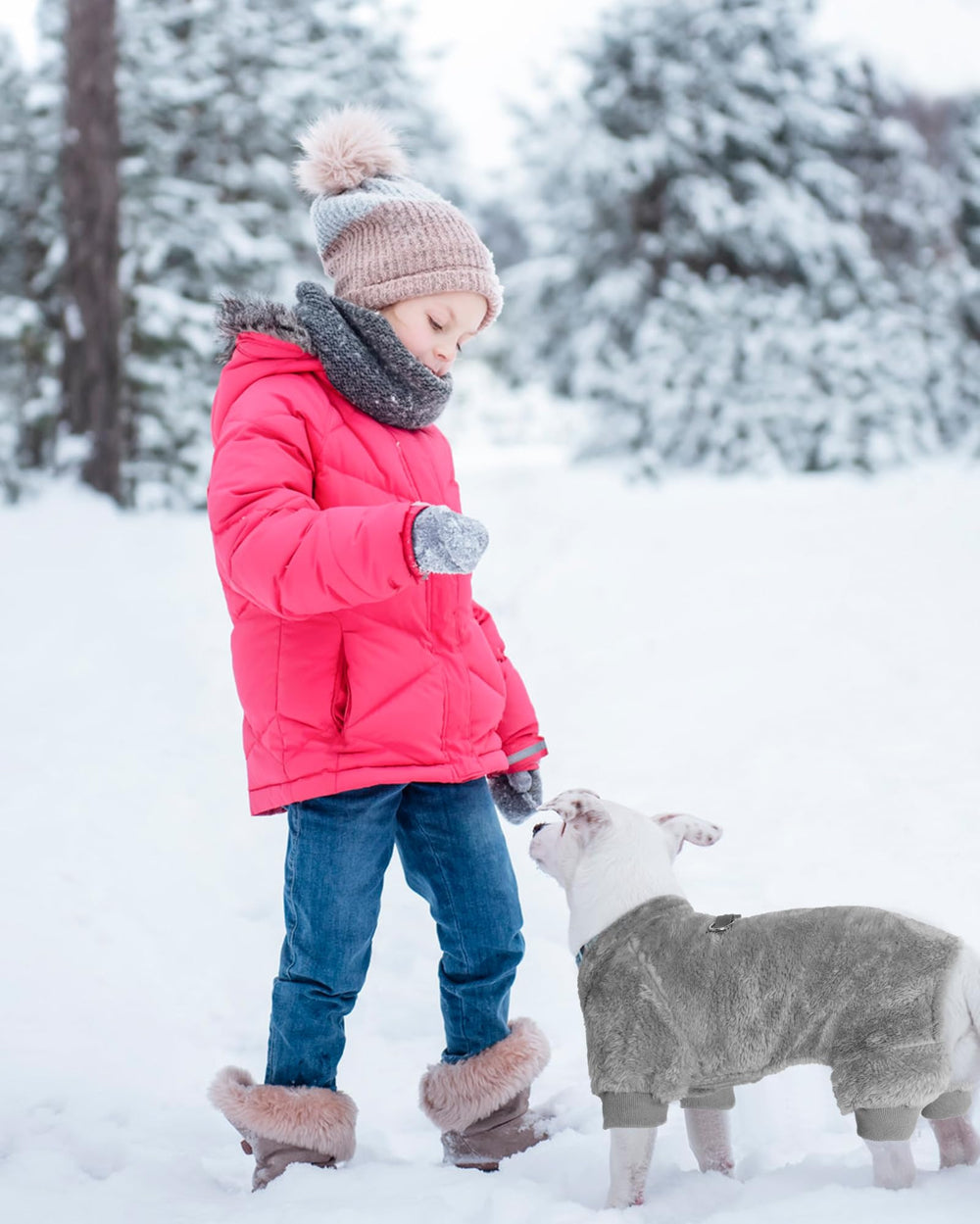 PAWCHIE dog wearing grey fuzzy velvet pajamas for stylish winter wear