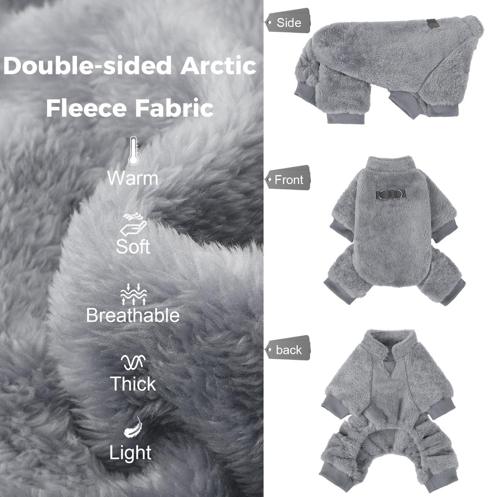 PAWCHIE fuzzy velvet pajamas grey side-view highlighting easy-on design