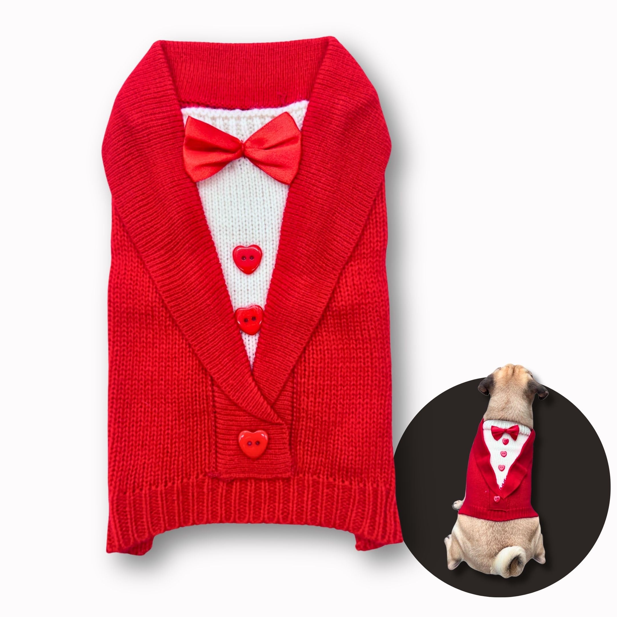 Pawcratean cute-sweater-dog-hoodie with red bowtie for photo-ready charm.