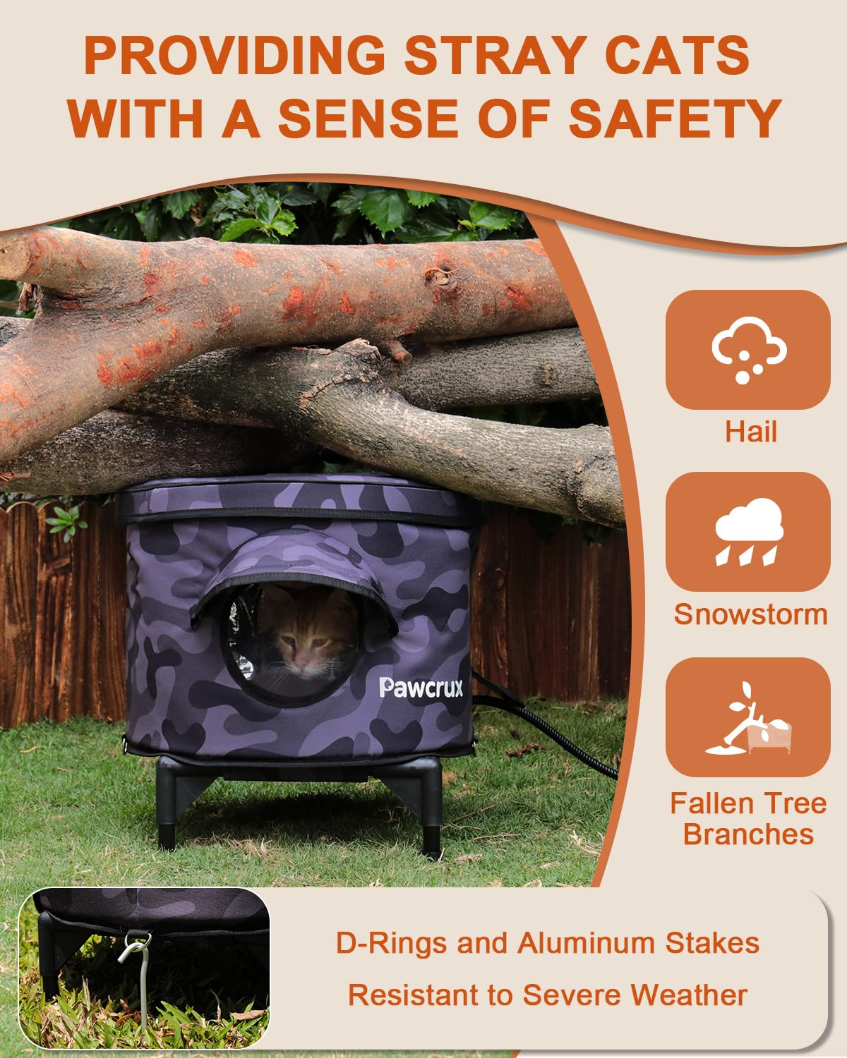 Pawcrux elevated cat house base keeps interior dry