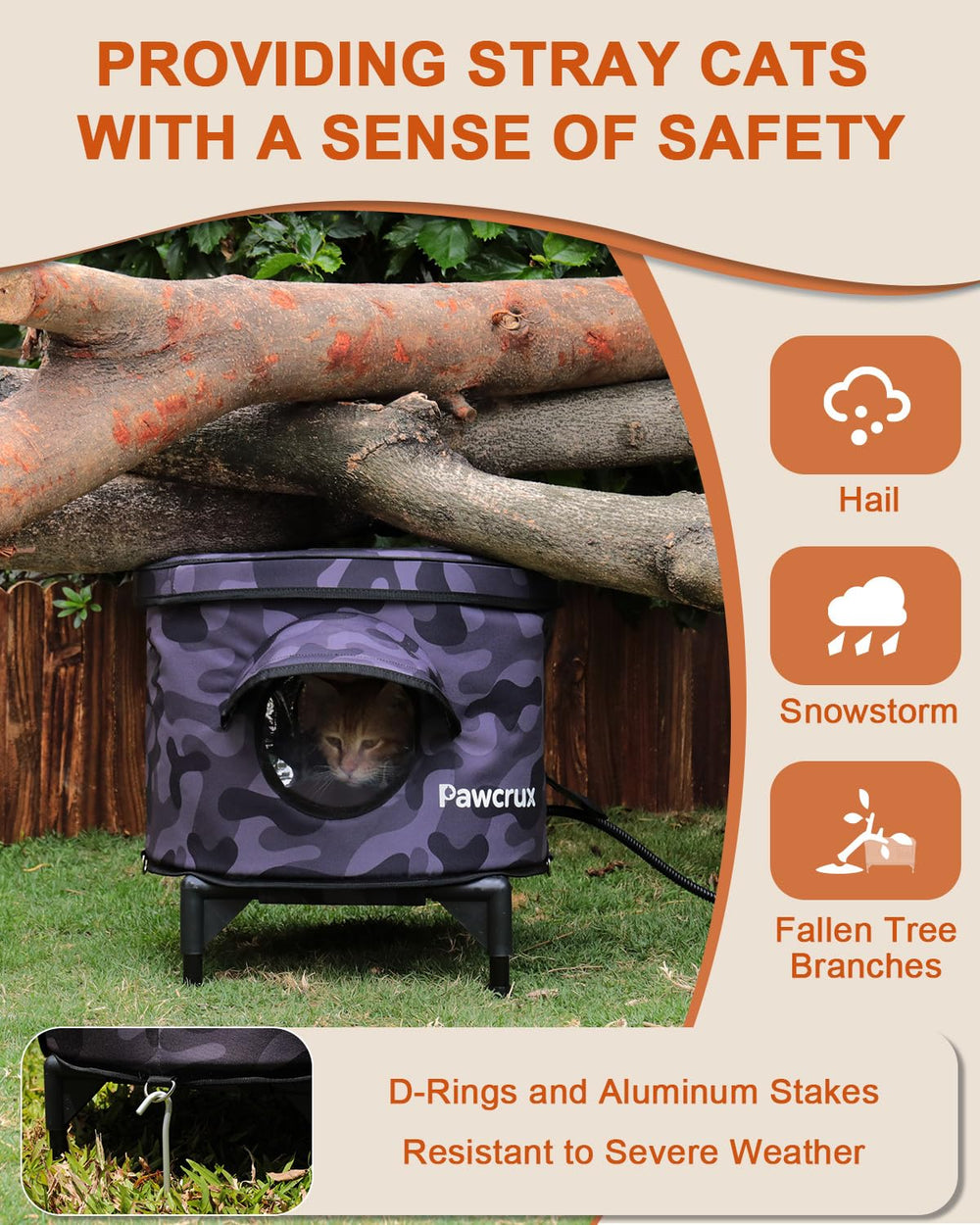 Pawcrux elevated cat house base keeps interior dry