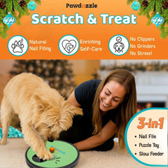 Pawdazzle dog nail scratch board built-in treat-dispensing motivates dogs
