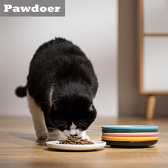 Pawdoer ceramic shallow cat dish wide opening, easy access with reduced whisker contact.