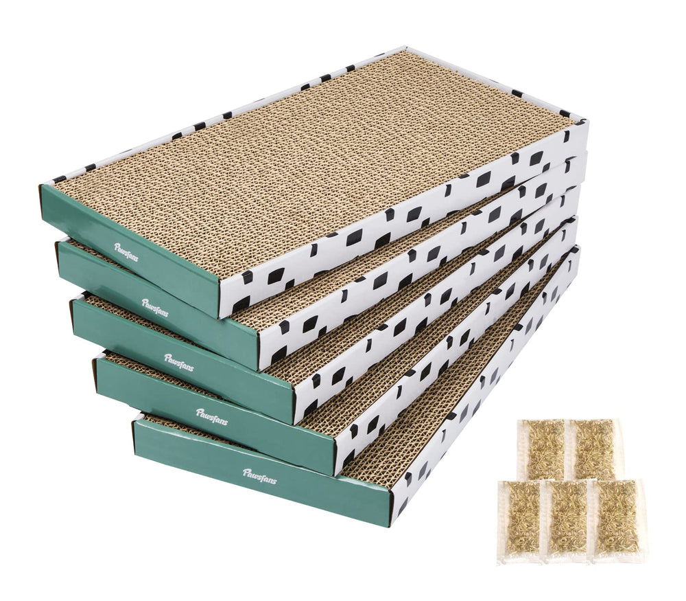 PAWSFANS cat-scratcher cardboard box assembly demonstrates portable, mess-contained scratch station.