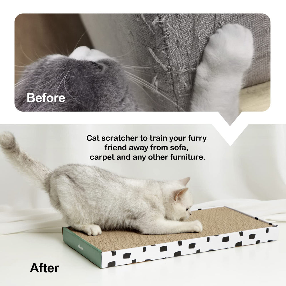 PAWSFANS heavy-duty corrugated scratcher close-up emphasizes resilience and cat-friendly textures