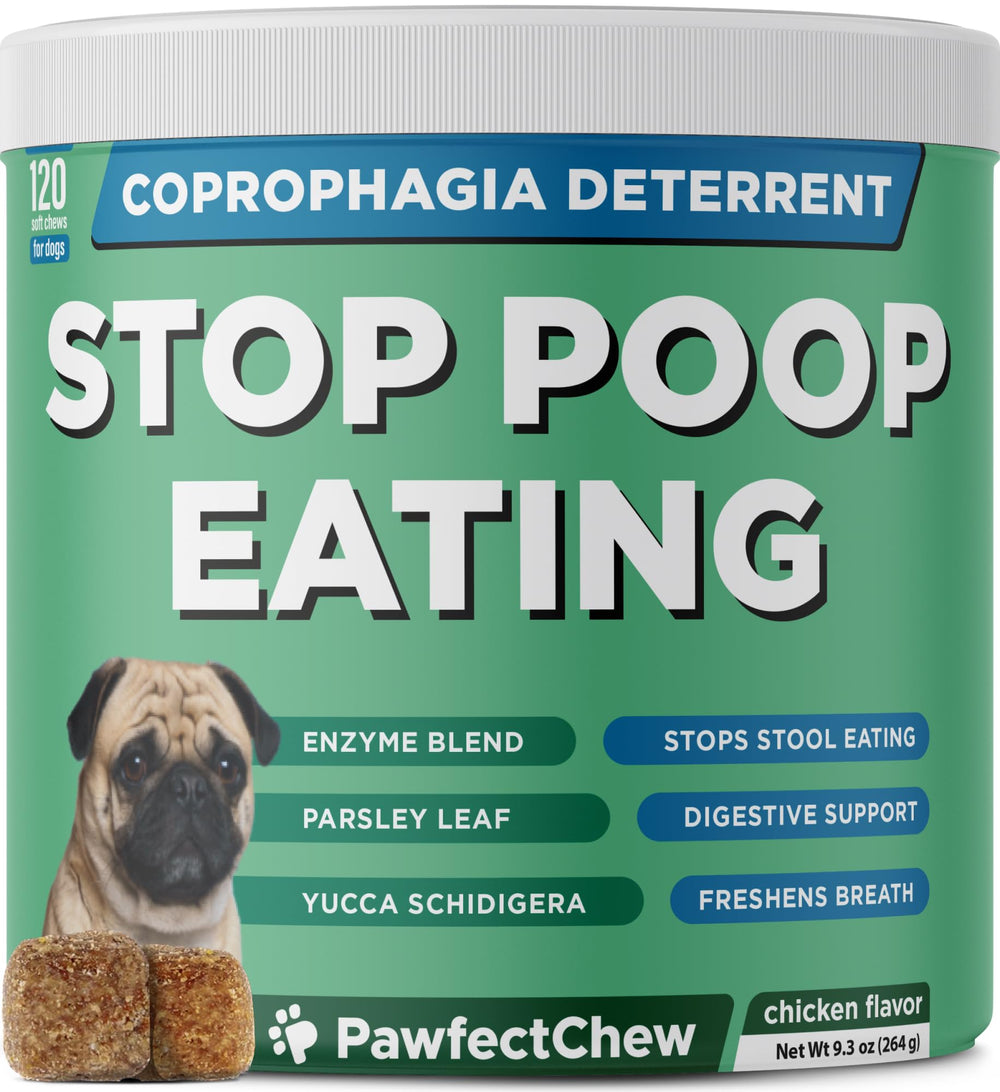 PAWFECTCHEW coprophagia deterrent packaging highlights USA-made formula for safer, cleaner homes.