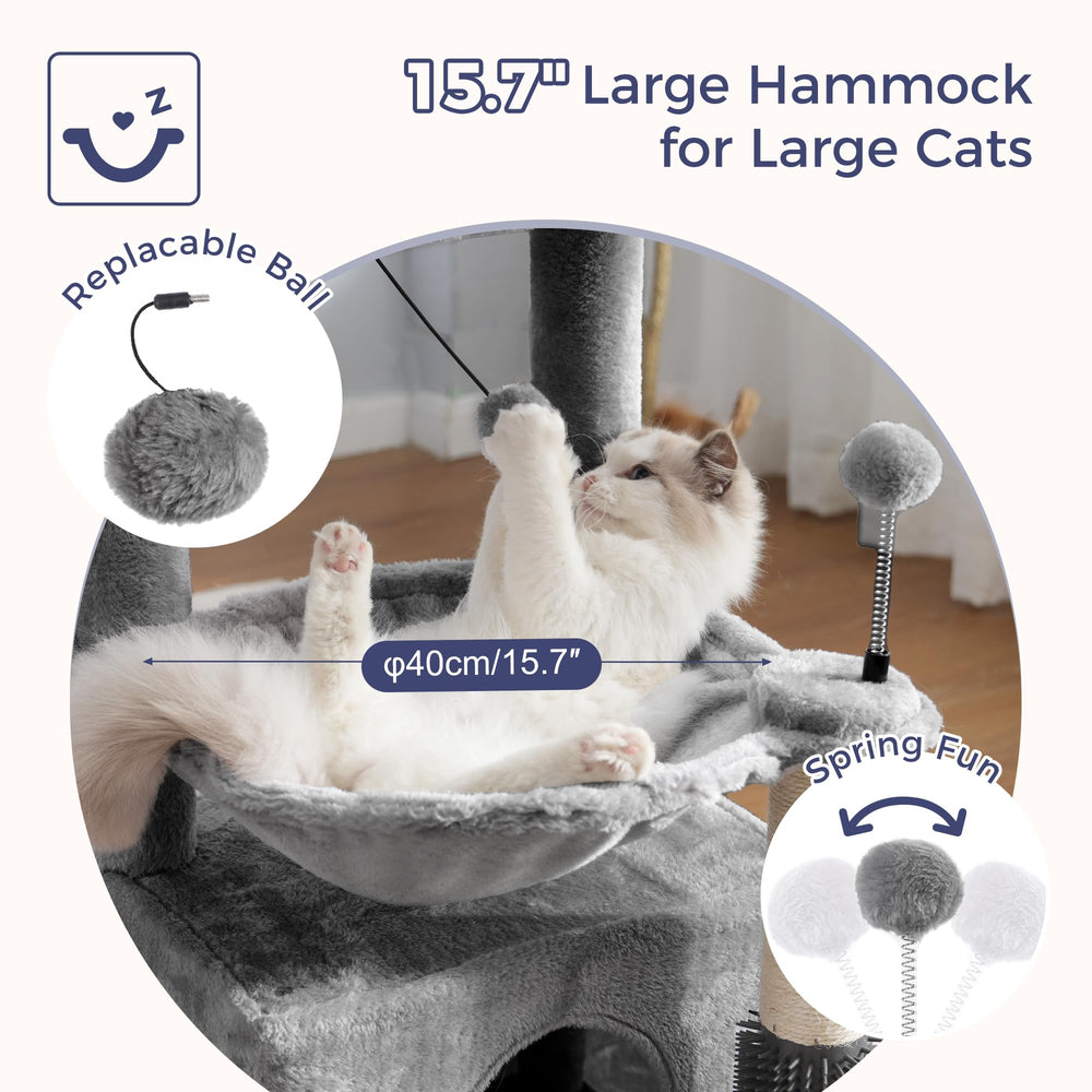 Pawfessor cat tree 32in self-groomer feature helps reduce loose fur during daily grooming