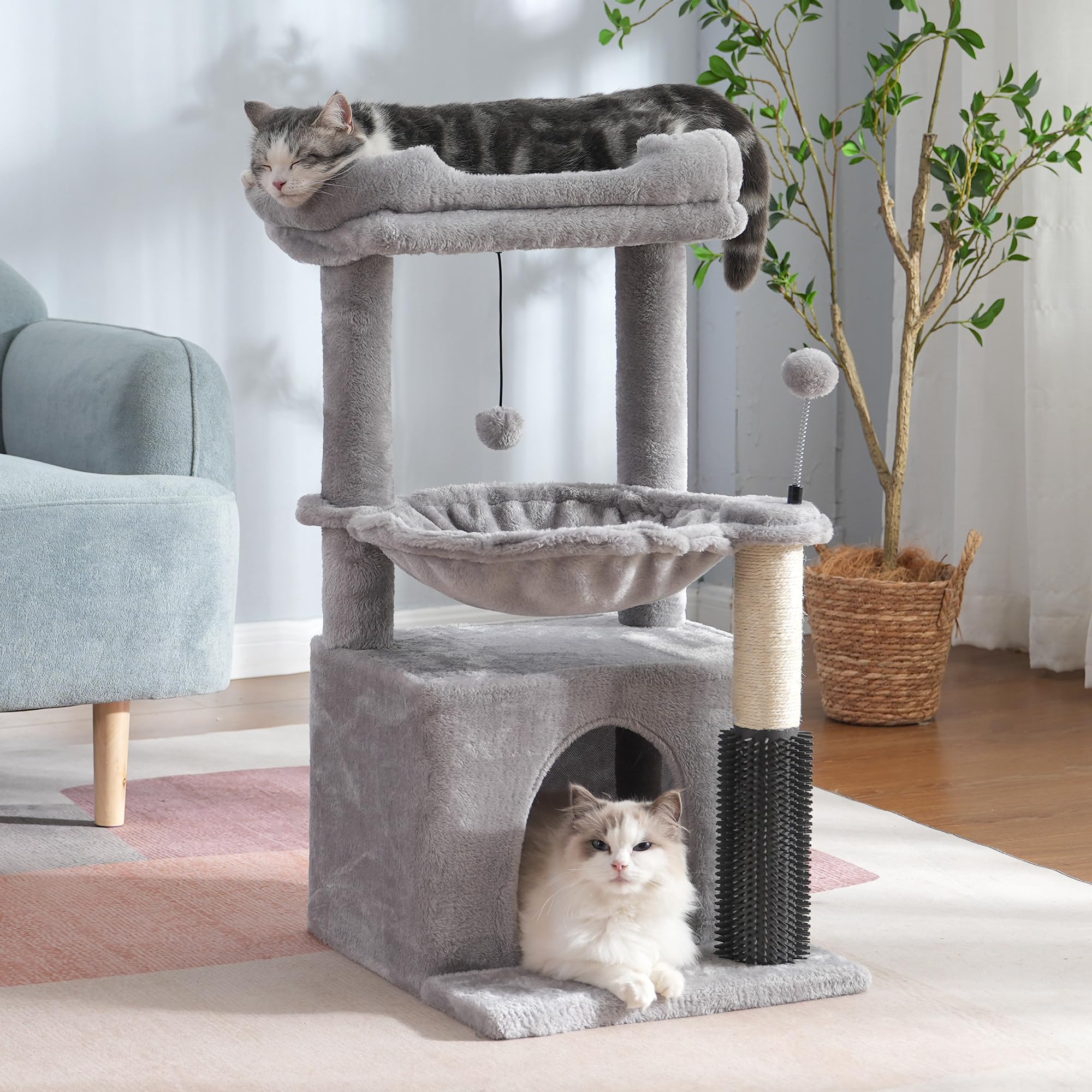 Pawfessor cat tree 32in round hammock frame adds mid-level play space