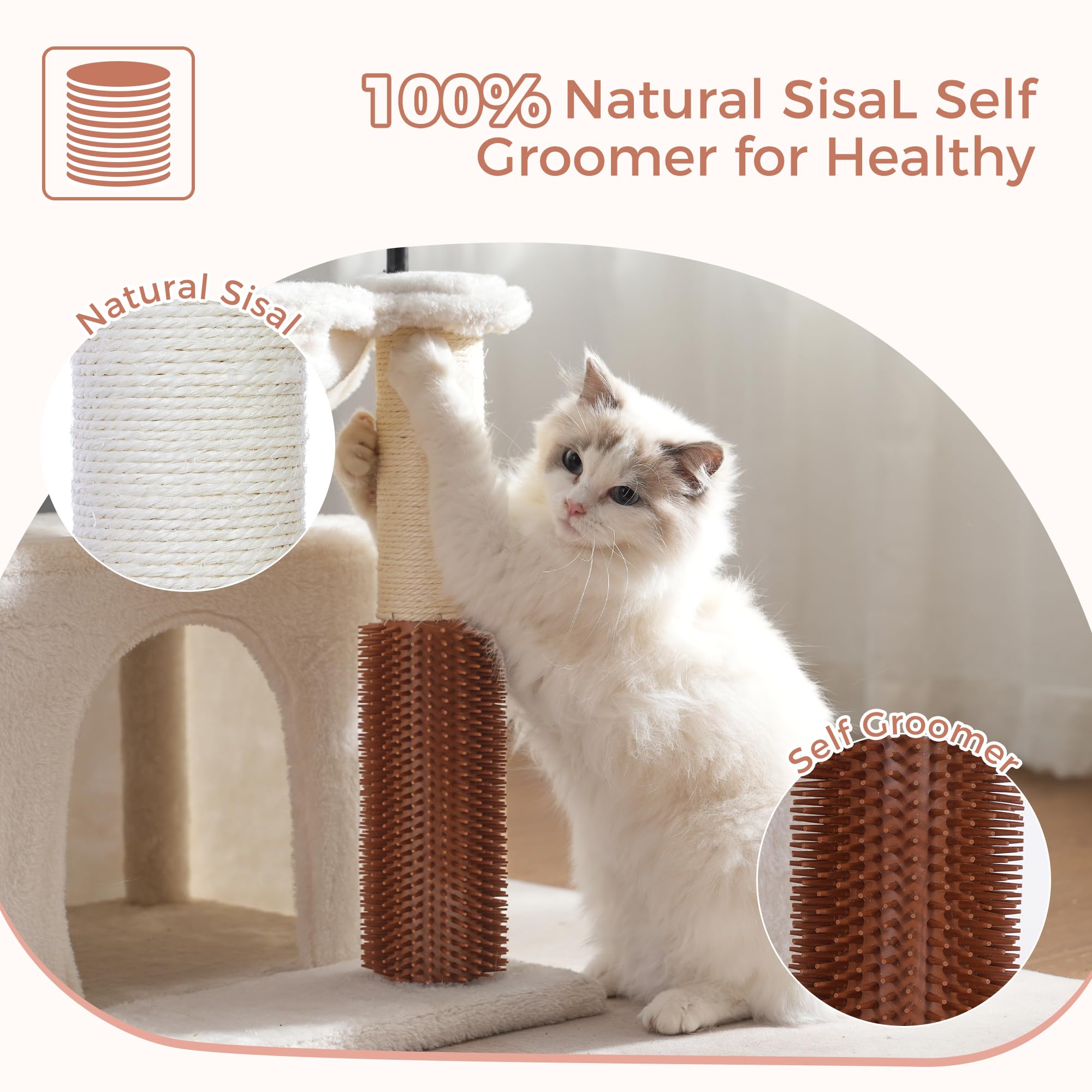 Pawfessor cat tree 32 inches self-groomer brushes loose fur