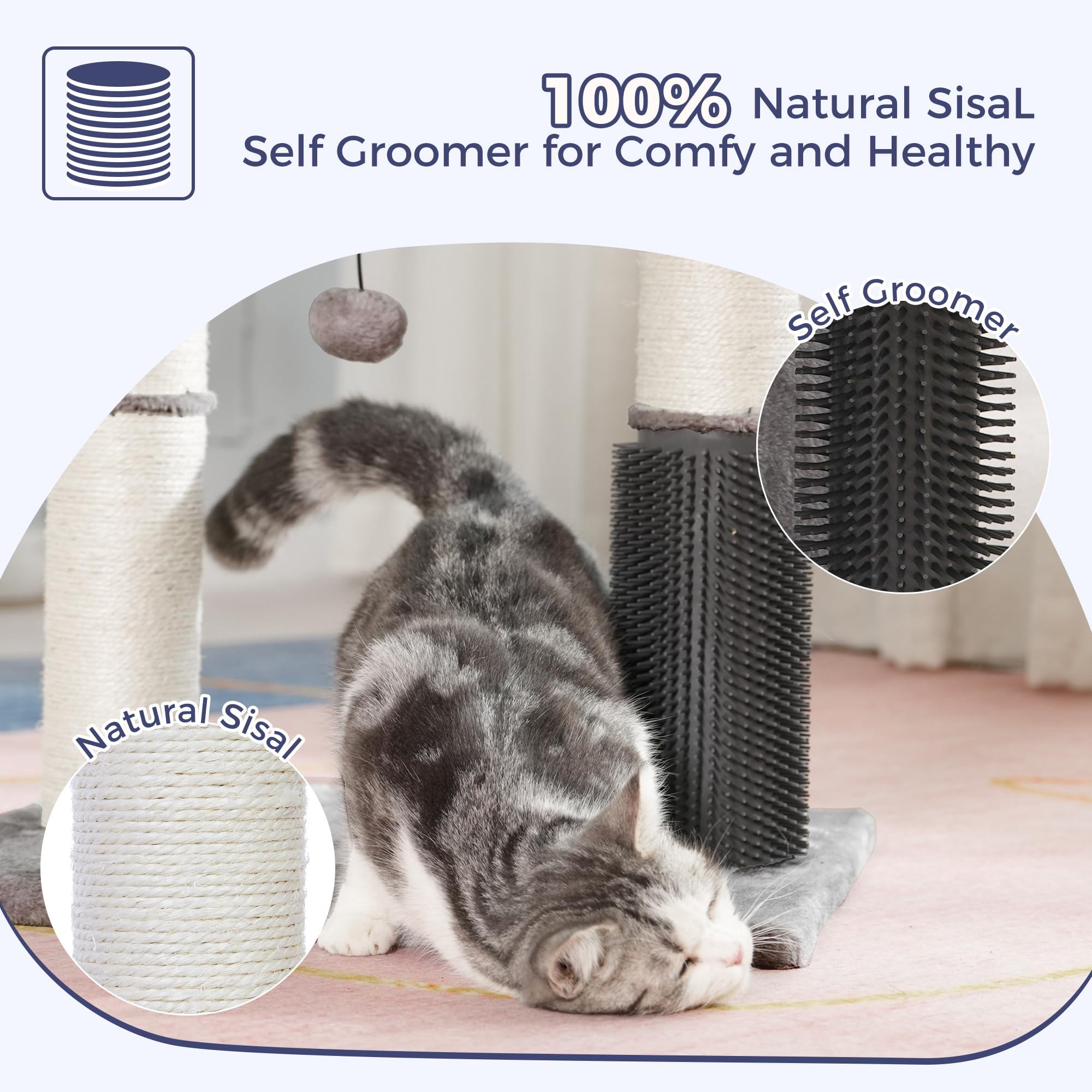 Pawfessor cat tree tower lower self-groomer for gentle grooming