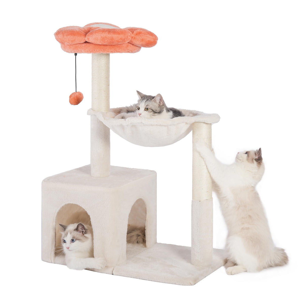 Pawfessor Flower Cat Tree, 34-inch height, offers roomy lounging space for indoor cats.