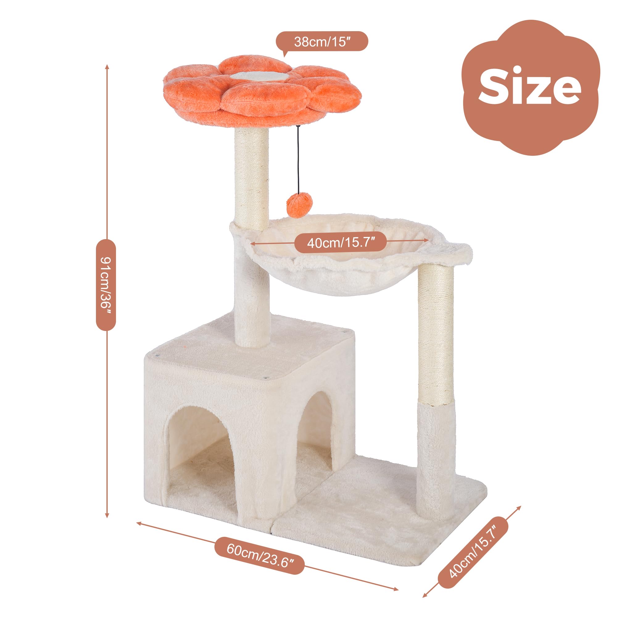 Pawfessor Flower Cat Tree anti-slip base for stable play on smooth floors.