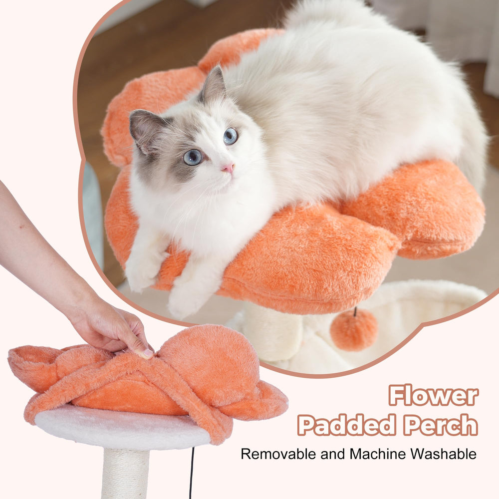Pawfessor Flower Cat Tree wide condo interior, ideal for quiet naps.