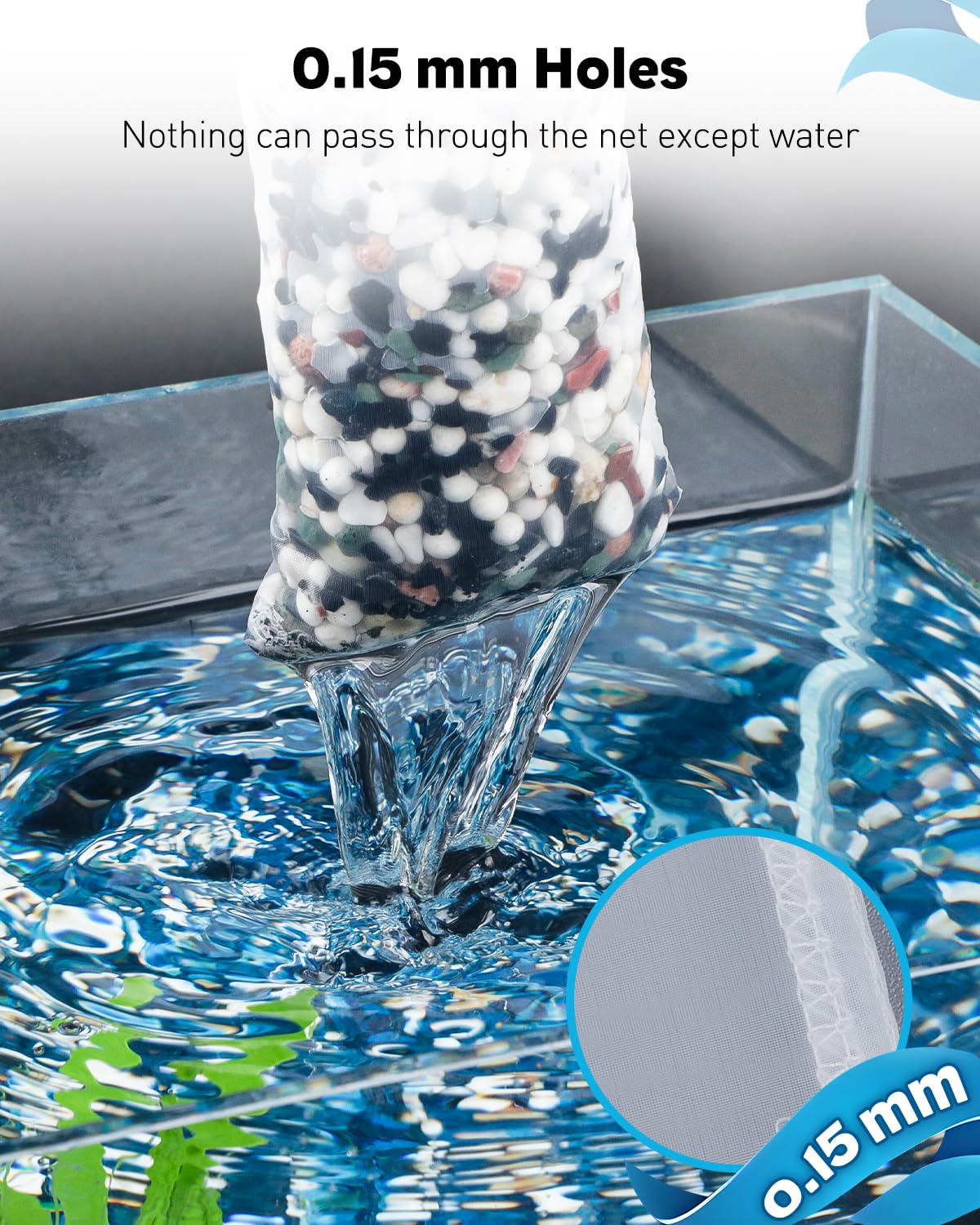 Pawfly 150-micron mesh detail highlights fine filtration capability.