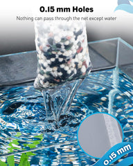 Pawfly 150-micron mesh detail highlights fine filtration capability.