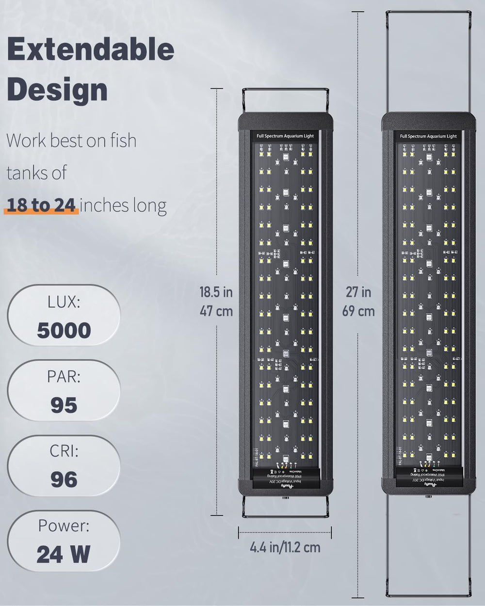 Pawfly 20W full-spectrum LED showing vibrant color rendering for fish and decorations.