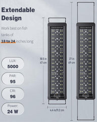 Pawfly 20W full-spectrum LED showing vibrant color rendering for fish and decorations.