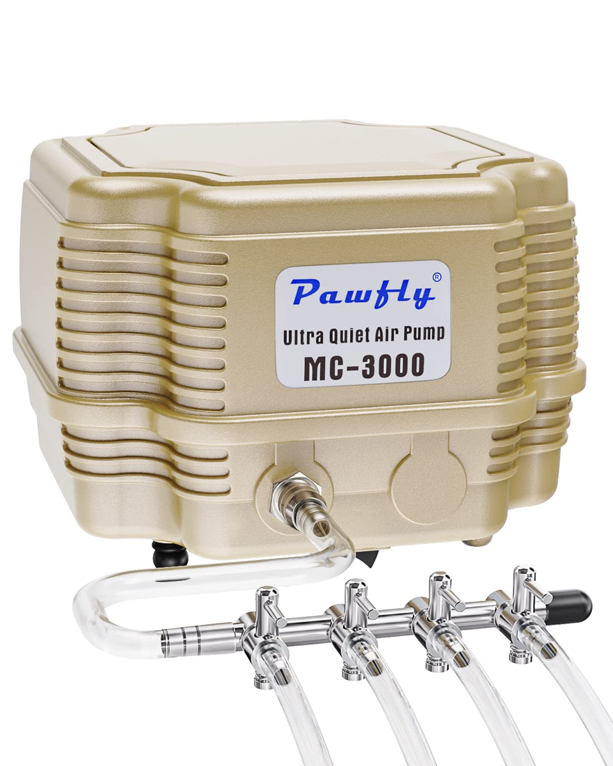 Pawfly 254 GPH air pump front view showing compact design for reliable tank aeration