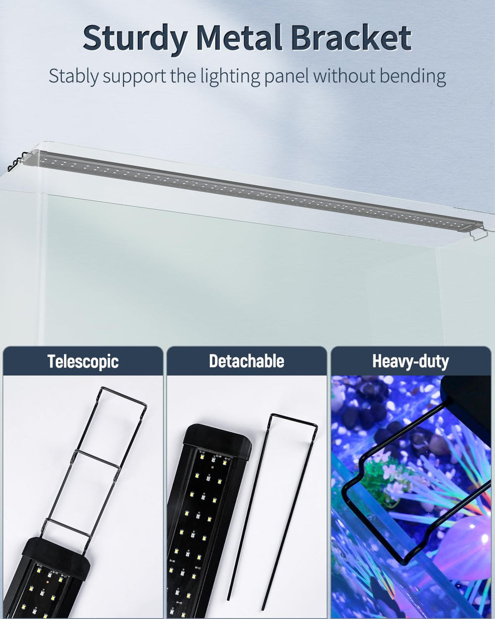 Pawfly 33W LED light fits 48-54 inch tanks with secure mounting and reliable alignment.