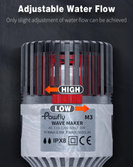 Pawfly 3W wave maker side view with rotatable base for multi-directional wave circulation